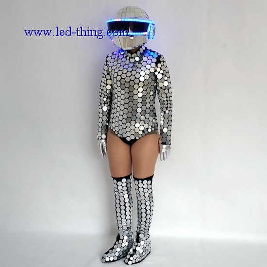 LED Sexy Costume Leotard Suit with LED Mirror Helmet