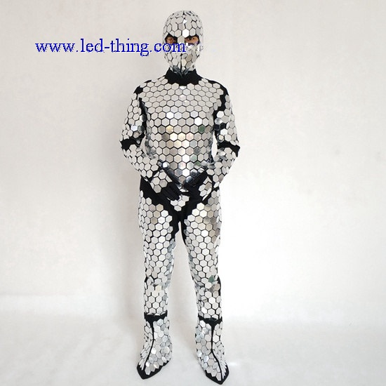 Fabulous Mirror Shiny Silver Costume Suit with Hookie, Gloves, Shoe Covers