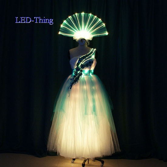 LED Long Fancy Flower Dance Dress with Fan Headwear