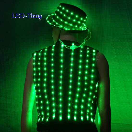 LED DJ Nightclub Vest Glowing Illuminated Hat Costume