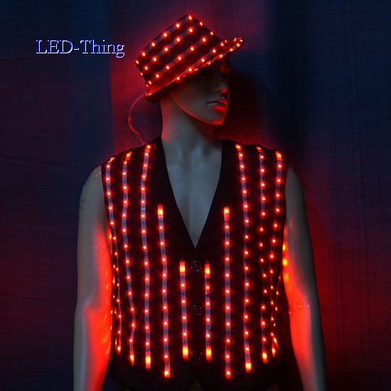 LED DJ Nightclub Vest Glowing Illuminated Hat Costume