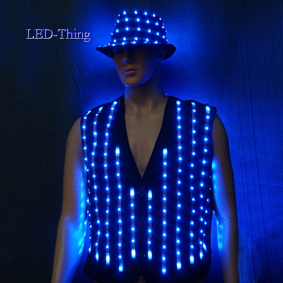 LED DJ Nightclub Vest Glowing Illuminated Hat Costume