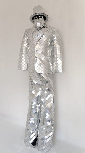 Shiny Silver Stilt Circus Acrobat Mirror Man Costume