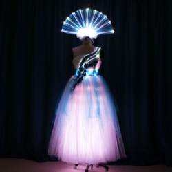 LED Long Fancy Flower Dance Dress with Fan Headwear