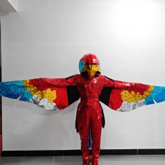Exotic Mirror Parrot Dance Costume: Full-Body Reflective 3D Mosaic Bird Suit in Silver, Gold & Rainbow Colors for Carnivals, Festivals & Stage Shows