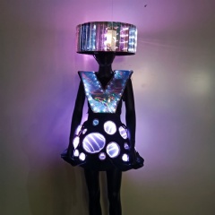 High-End LED Mirror Dress: Luxury 3D Reflective Mosaic Bodysuit with Glowing LED Accents for Club DJ Girls, Gogo Dancers & Festival Performers