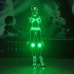 Professional LED Tron Girl Costume Set: RGB Programmable Hip Hop Dance Suit & Glowing Cyberwear for Female Dancers, Music Festivals & Stage Shows