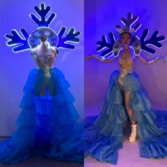 Deluxe LED Princess Elsa & Snow White Dress: Fiber Optic Light-Up Ball Gown for Fairy Tale Weddings, Stage Performances & Theme Park Cosplay