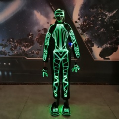 Professional LED Fiber Optic Dance Costume: Programmable RGB Luminous Suit for Stage Performances, Tron Dance Groups & Futuristic Event Entertainment