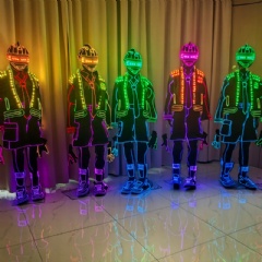 Professional LED Wireless Programmable Tron Dance Costume: High-Sync RGB Light-Up Suit for Stage Crews, EDM Festivals & Digital Performance Art