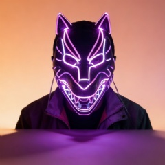 Neon LED Wolf Mask - Glow in the Dark Cyberpunk Wolf Head for Rave, Cosplay & Halloween